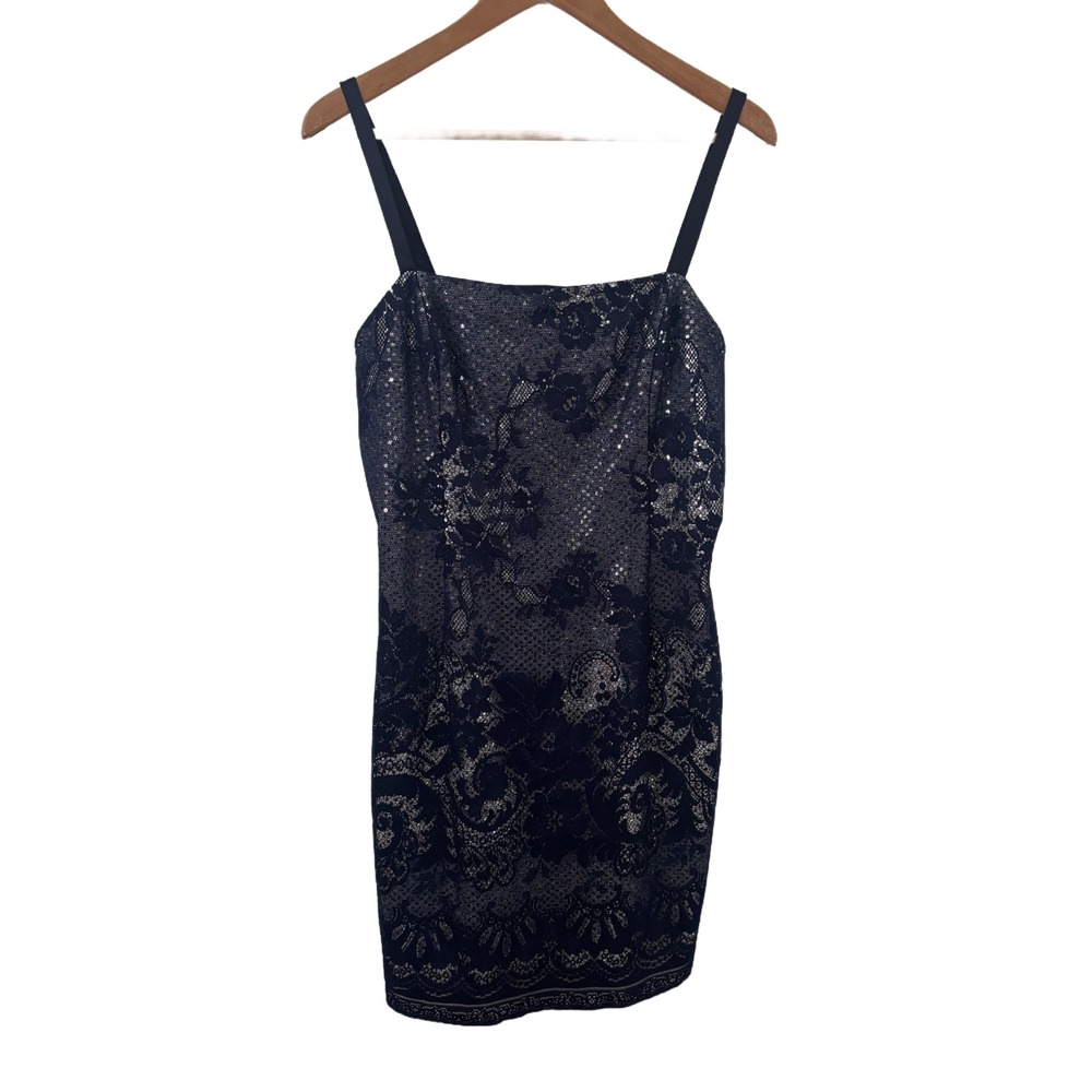 Scott‎ McClintock Vintage Navy Blue Lace Sequin Cocktail Dress Size 10